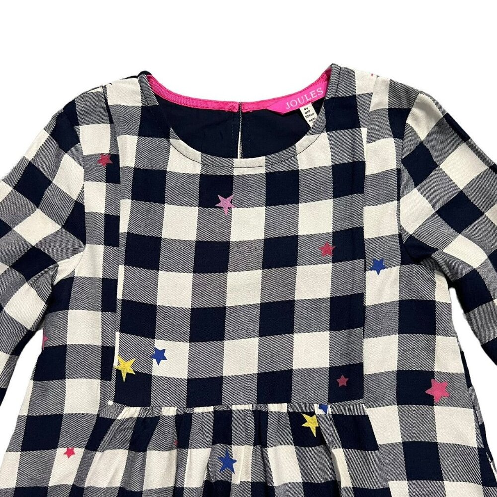 NEW Joules 4Y Navy Buffalo Plaid Stars Dress - Picture 2 of 7